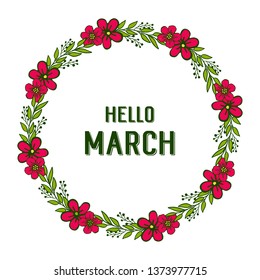 Vector illustration greeting card happy march for design flower frame hand drawn