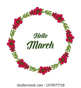 Vector illustration greeting card happy march for design flower frame hand drawn