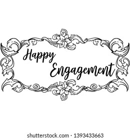 Vector illustration greeting card happy engagement with beautiful wreath frame hand drawn