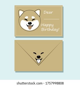 vector illustration greeting card happy birthday and cute chibi anime dog facem  shiba inu 