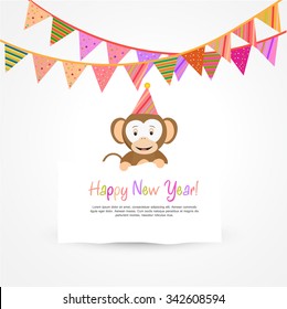 Vector illustration or greeting card for happy new year 2016, year of the monkey.