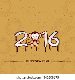 Vector illustration or greeting card for happy new year 2016, year of the monkey.