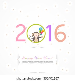 vector illustration or greeting card for happy new year 2016 with beautiful and stylish typography, year of the monkey