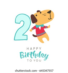 Vector illustration of greeting card with happy birthday to you words and dog in sweater