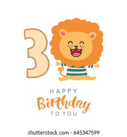 Vector illustration of greeting card with happy birthday to you words and cute little lion dedicated.