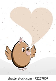 Ilustración vectorial de una tarjeta de saludo que cuida un pájaro lindo con espacio para copiar forma de corazón para el Día de San Valentín y otras ocasiones.