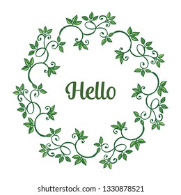 Vector illustration greeting card hello with leaf flower frame style hand drawn