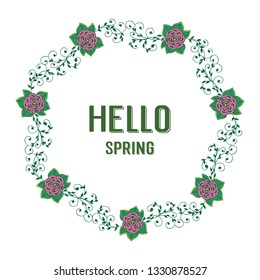 Vector illustration greeting card hello spring with decoration of pink flower frames hand drawn