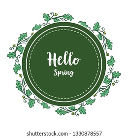 Vector illustration greeting card hello spring with decoration of pink flower frames hand drawn
