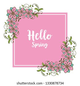 Vector illustration greeting card hello spring with decoration of pink flower frames hand drawn