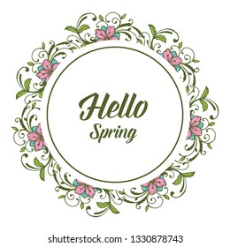 Vector illustration greeting card hello spring with decoration of pink flower frames hand drawn