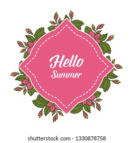 Vector illustration greeting card hello summer with leaf flower frame hand drawn