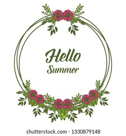 Vector illustration greeting card hello summer with beautiful leaf flower frame hand drawn