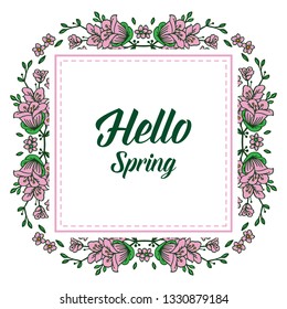 Vector illustration greeting card hello spring with white background flower frame hand drawn