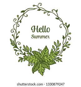 Vector illustration greeting card hello summer with beautiful leaf flower frame hand drawn