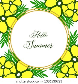 Vector illustration greeting card hello summer with crowd yellow flower frame