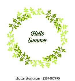 Vector illustration greeting card hello summer for shape blue flower frame