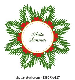 Vector illustration greeting card hello summer with elegant red flower frame