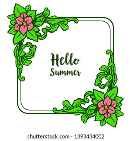 Vector illustration greeting card hello summer for various of green leaf flower frames blooms hand drawn