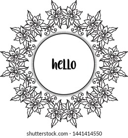 Vector illustration greeting card hello with pattern cute flower frame