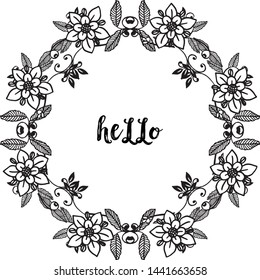Vector illustration greeting card hello with black white flower frame