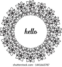 Vector illustration greeting card hello with various crowd of flower frame