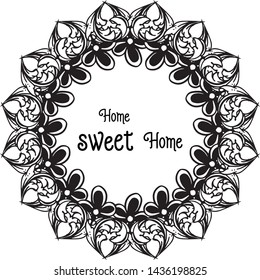 Vector illustration greeting card home sweet home with various cute wreath frame
