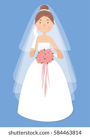 Vector illustration for greeting card, invitation, banner, flyer. The girl, beautiful woman in wedding dress and the bouquet in her hand.