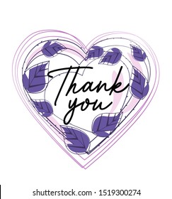 Vector illustration of greeting card with leaves made of hearts. Decorative background with thank you text
