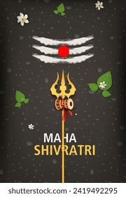 Vector illustration of Greeting card for maha Shivratri, a Hindu festival celebrated of Lord Shiva with background of lingam and Trishul.