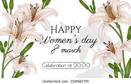 Vector illustration of a greeting card from March 8 with lily flowers