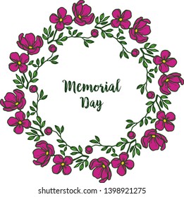 Vector illustration greeting card memorial day with round leaf flower frame hand drawn