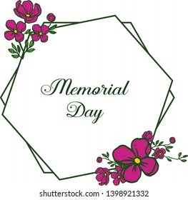 Vector illustration greeting card memorial day with round leaf flower frame hand drawn