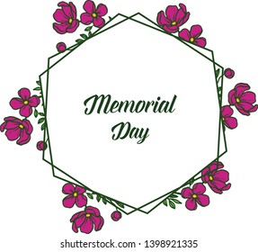 Vector illustration greeting card memorial day with round leaf flower frame hand drawn