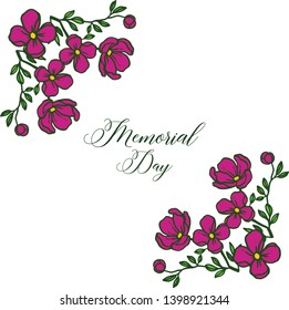 Vector illustration greeting card memorial day with round leaf flower frame hand drawn