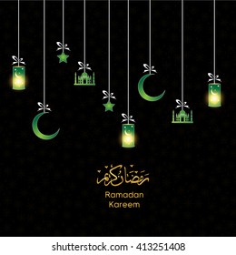 Vector illustration or greeting card for the month of ramadan, Iftar party flyer with eid and ramadan design element.