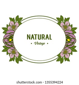 Vector illustration greeting card natural vintage with ornate of purple rose flower frame hand drawn