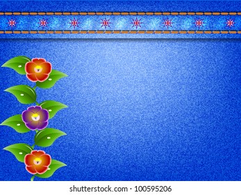 Vector Illustration: greeting card on the structure of denim
