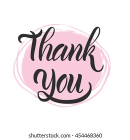 Vector illustration. Greeting card. The phrase, "Thank you." Hand lettering, calligraphy. Brush marker.
