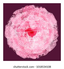 Vector illustration, greeting card, poster or square background for Valentine's day, 14 february. Ornate vintage art on abstract flower rose or peony. Pink color