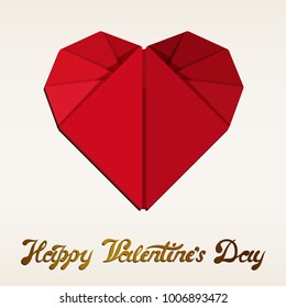 Vector illustration: a greeting card with red origami heart symbol and hand drawn typography slogan on  for decoration, prints and posters. Elements isolated on white background for Valentine's day.