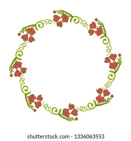 Vector illustration greeting card with red flower frames blooms hand drawn