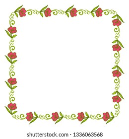 Vector illustration greeting card with red flower frames blooms hand drawn