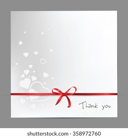 vector illustration. greeting card. red ribbon with a bow and hearts on the background