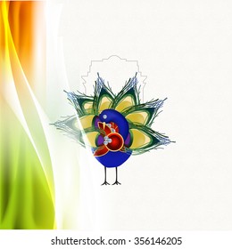 Vector illustration or greeting card for republic day with national bird peacock.