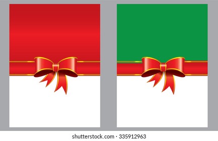 Vector illustration of greeting card with ribbon and green and red background and white space room for your design