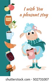 vector illustration greeting card with sheep and wishes of a pleasant holiday
