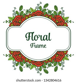 Vector illustration greeting card with style red rose floral frames hand drawn