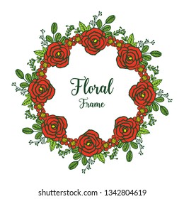 Vector illustration greeting card with style red rose floral frames hand drawn