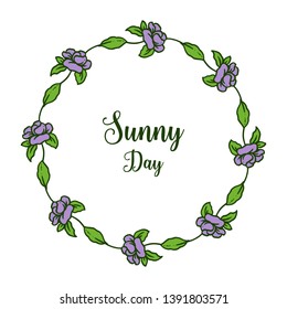 Vector illustration greeting card sunny day with purple flower frame